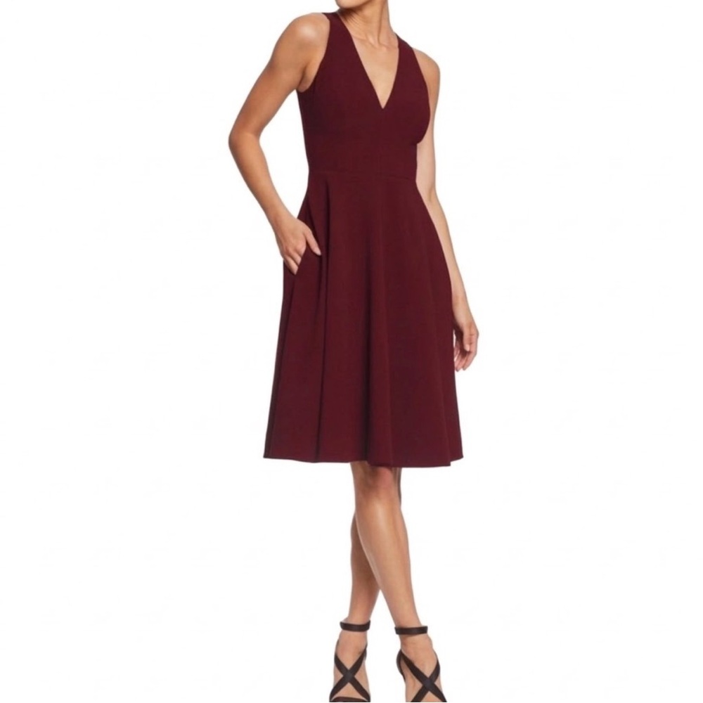 Dress the Population Catalina Burgundy Fit Flare Dress M Wedding Guest Cocktail